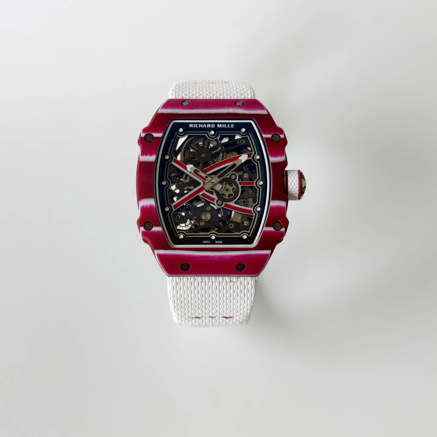 UMI Richard Mille RM 67-02 Mutaz Barshim Burgundy Red & White Quartz TPT Carbon White Strap Replica Watch