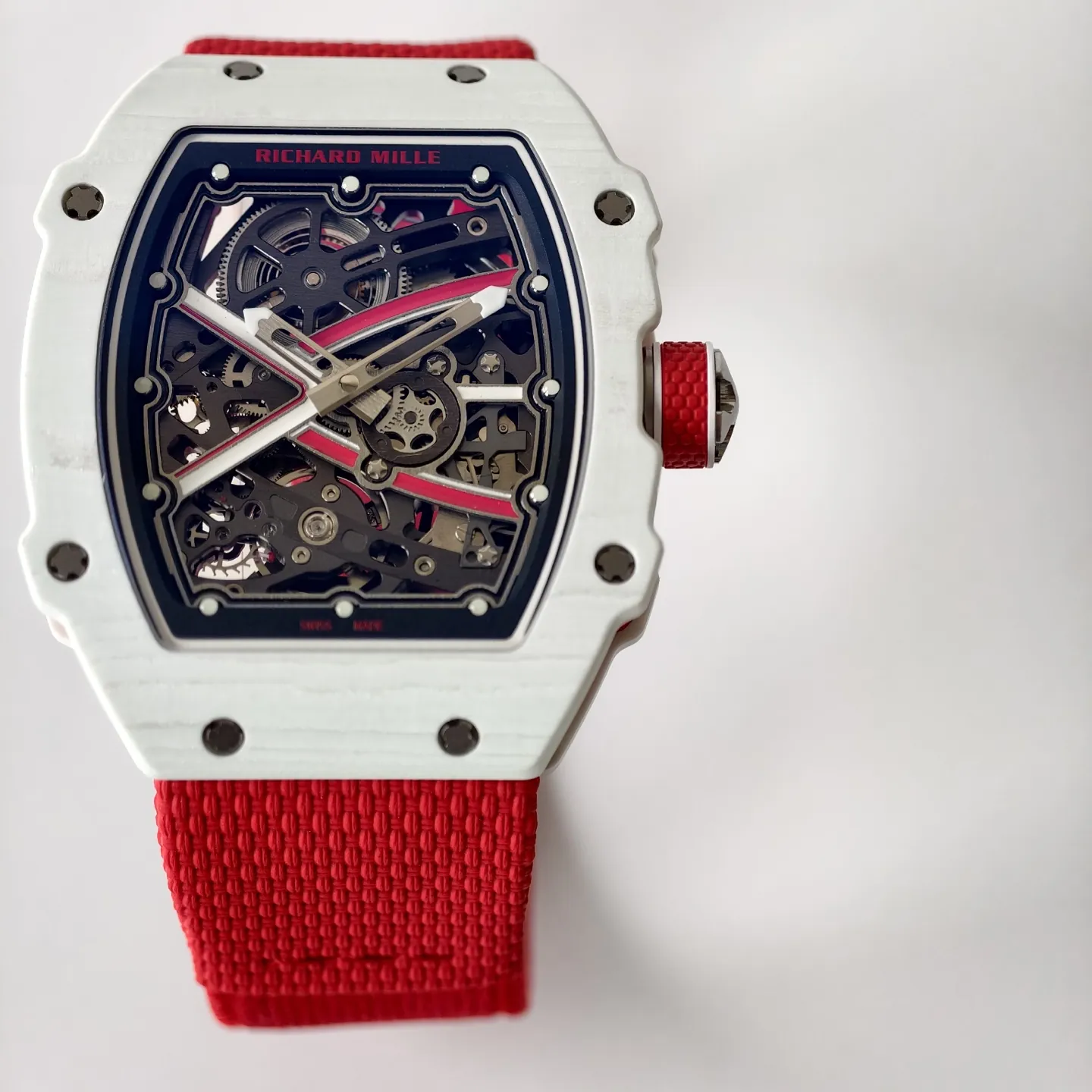 UMI RM 67-02 Charles Leclerc Skeleton Dial White Carbon Red Fabric Strap Replica Watch