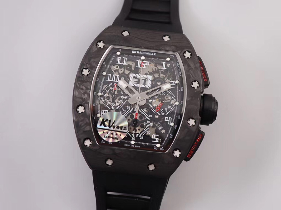 Richard Mille Replica RM 011 Black Strap Black Dial