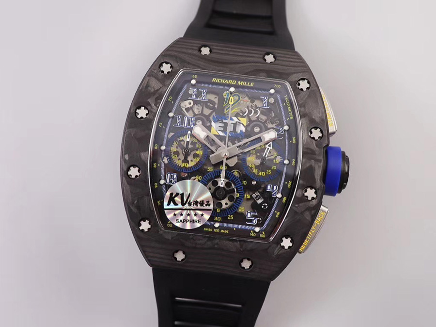 Richard Mille Replica RM 011 Black Strap Black Dial Folding Clasp