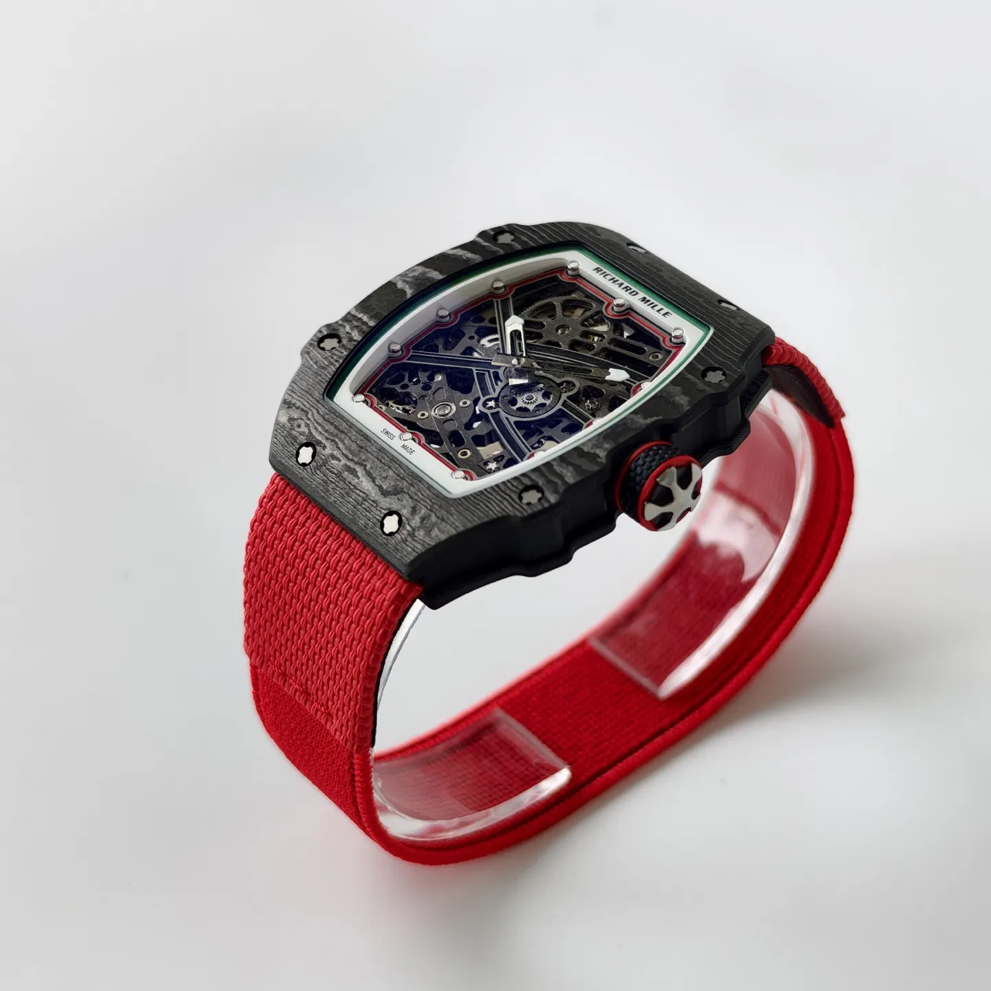 UMI Richard Mille RM 67-02 Extra Flat Italy Carbon TPT Skeleton Red Fabric Strap Replica Watch