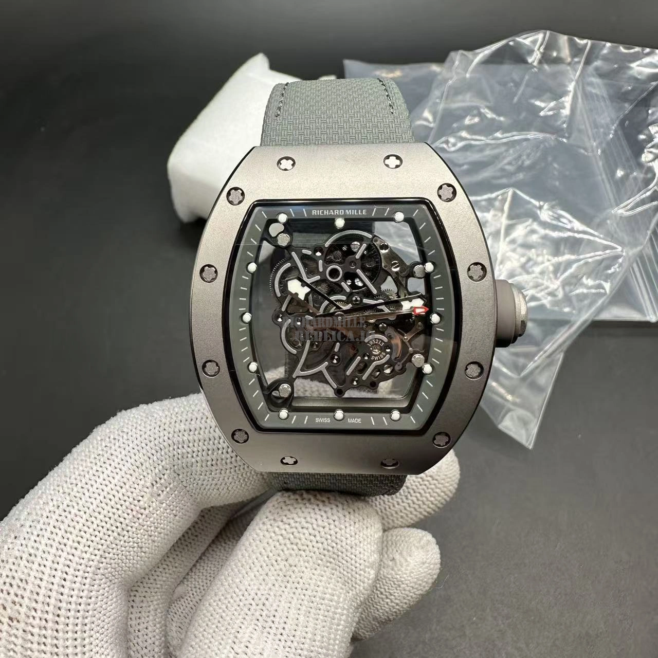 Richard Mille RM055 Bubba Watson Super Clone Titanium Skeleton Dial Gray Nylon Strap BBR Factory