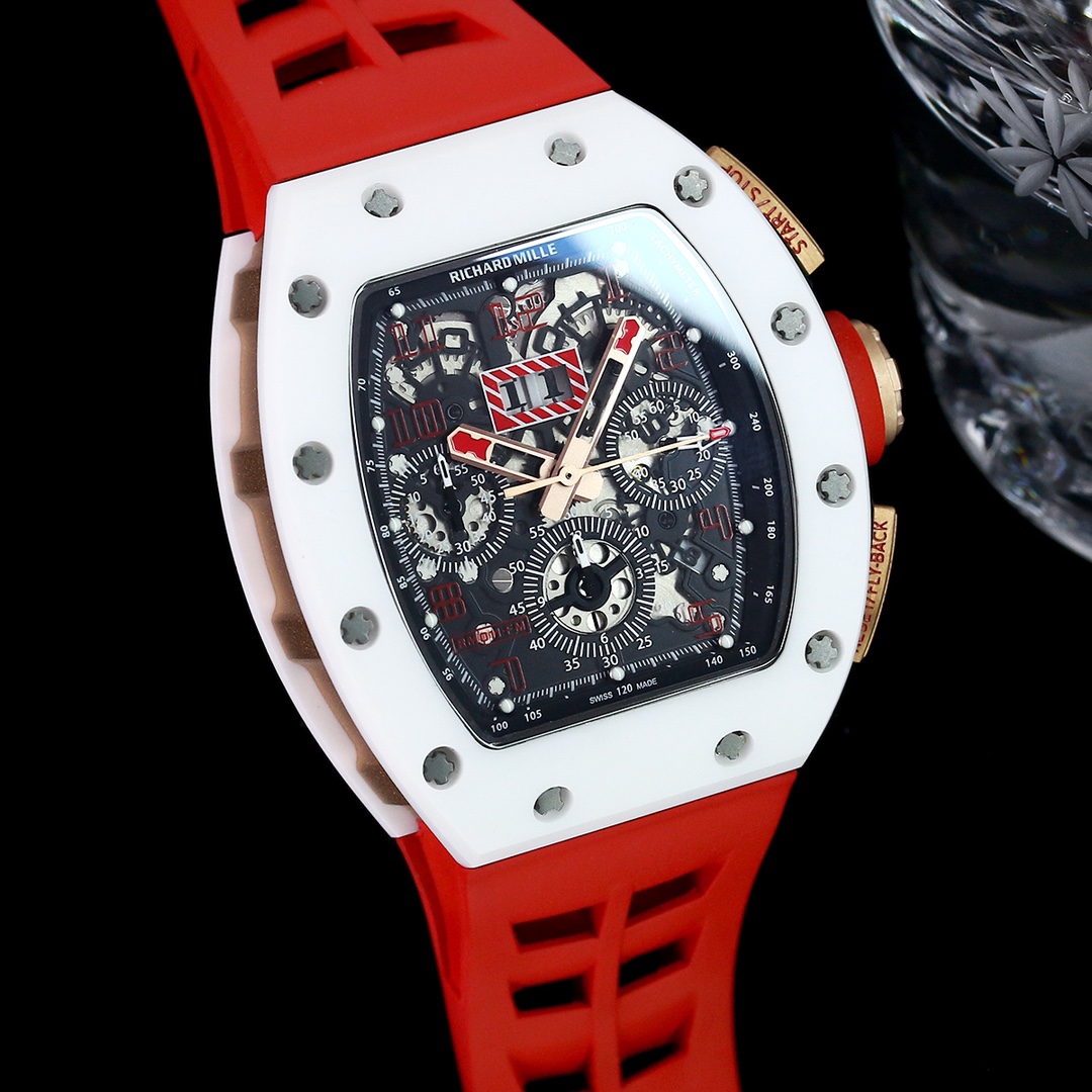 Luxury Swiss Replica Richard Mille RM 011 Felipe Massa White Demon Watch With Red Rubber Strap – Ultimate Precision & Bold Design