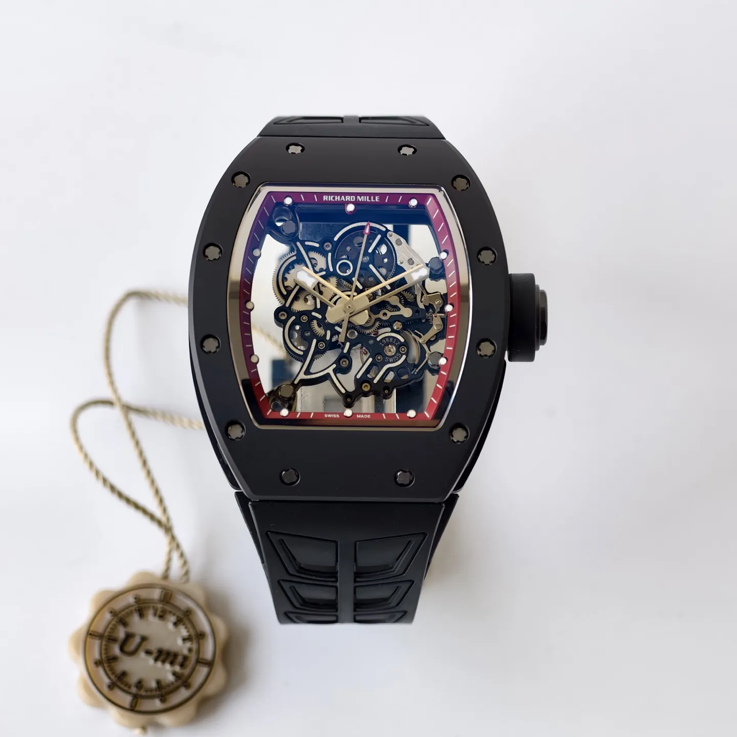 UMI Richard Mille RM 055 Bubba Watson Best Replica with Black Ceramic Case Red Flange RMUL2 Movement