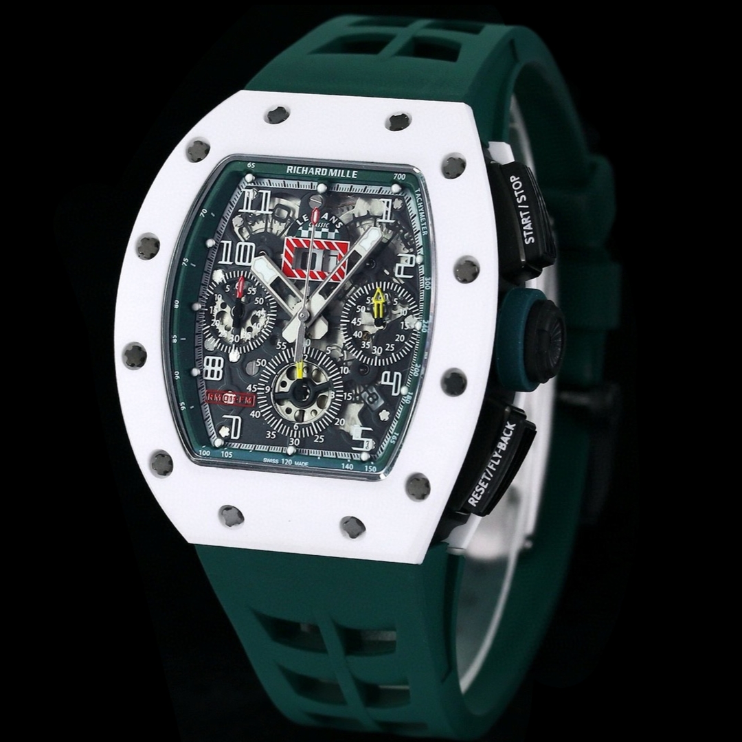 Luxury Replica Richard Mille RM 011 Massa Flyback Chronograph – Swiss Movement, Green Rubber Strap