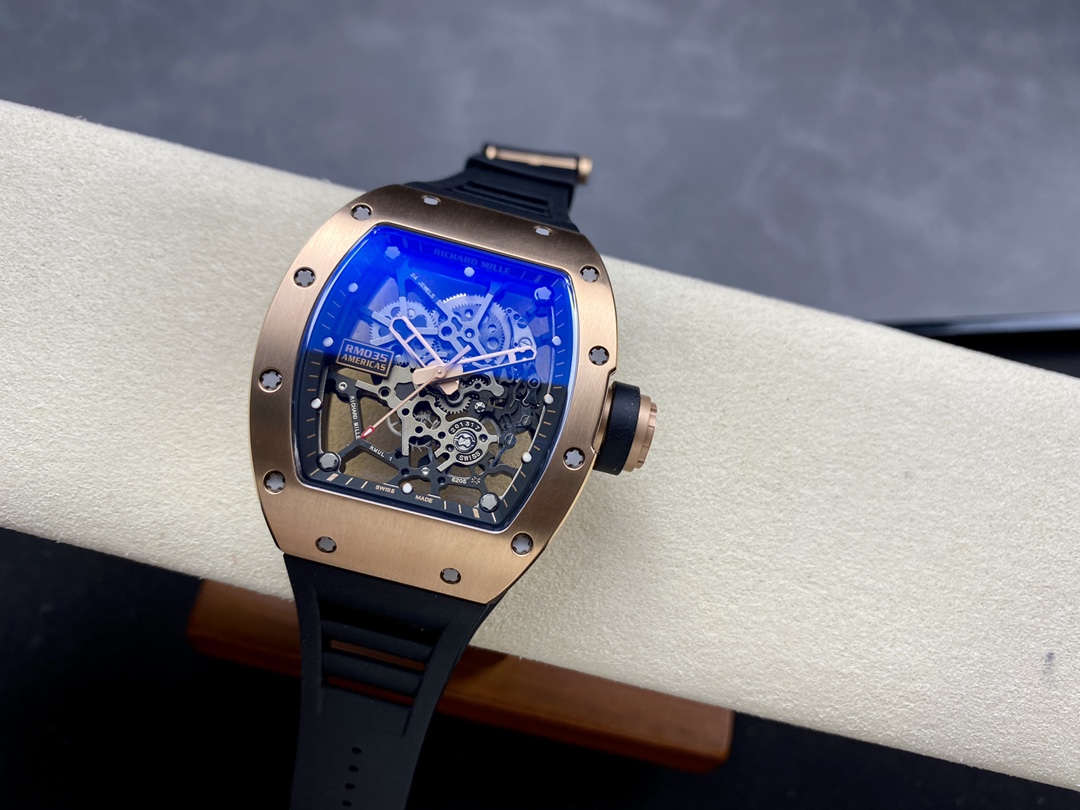 Super Clone Richard Mille RM035 Americas Rose Gold Replica Luxury Skeleton Sports Watch
