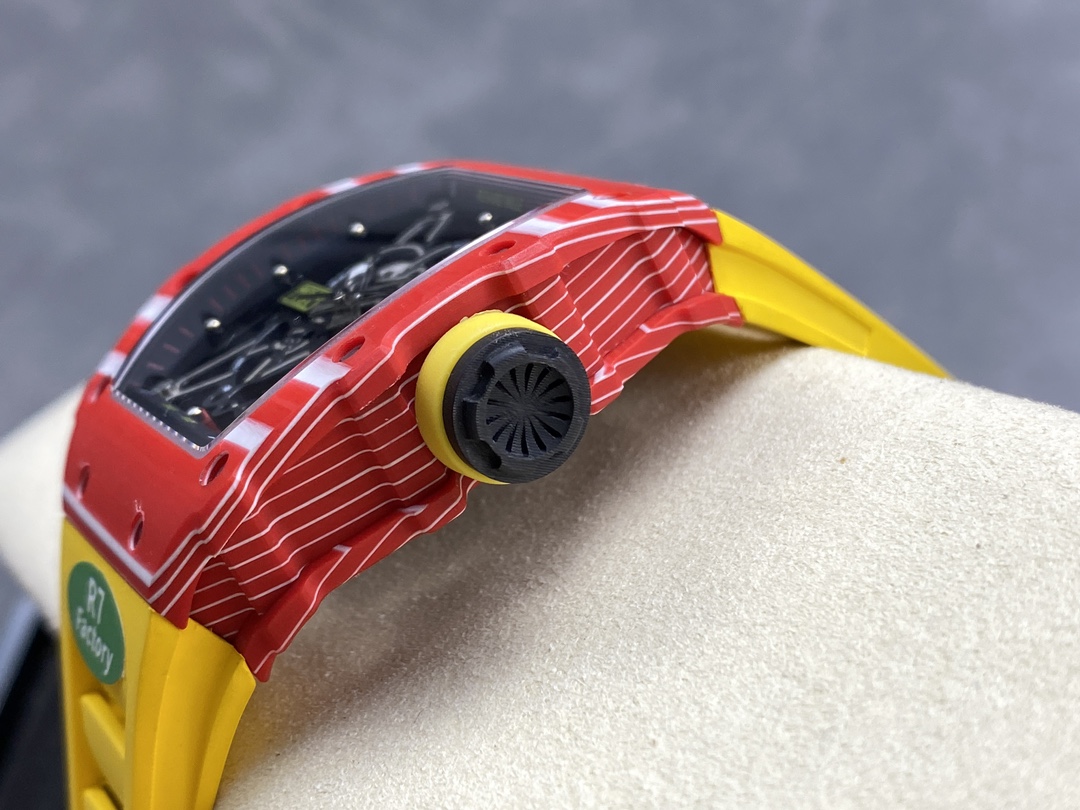Stylish Swiss Replica Richard Mille RM 35-02 Rafael Nadal Watch – Carbon Fiber Skeleton Dial, Yellow Rubber Strap