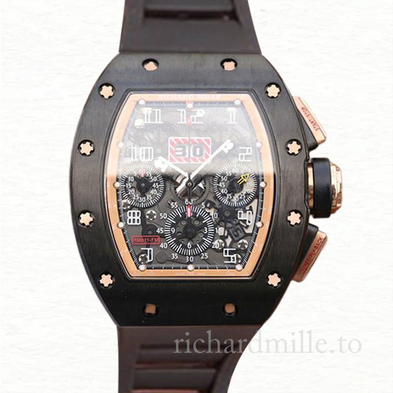 Richard Mille RM011 Men Automatic Watch Rubber Band Transparent Dial