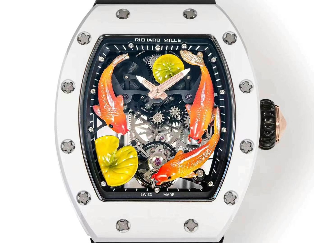 Replica Richard Mille RM S10 Koi Tourbillon Watch with Black Rubber Strap
