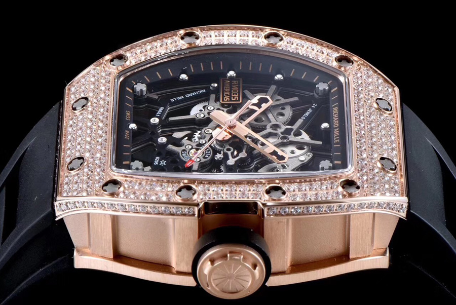 Richard Mille Replica RM 035 Black Rubber Strap Hollow Dial