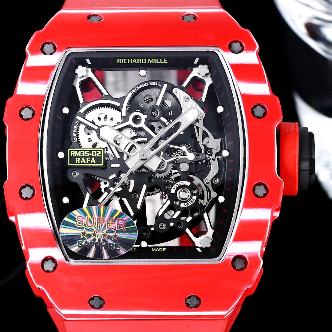 Richard Mille RM 35-02 Rafael Nadal Replica – Striking Red Carbon Case, Swiss Precision, Skeleton Watch for Bold Style