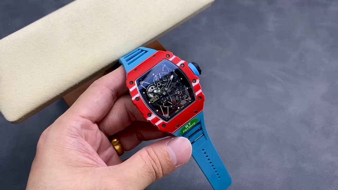 Premium Swiss Richard Mille RM35-02 Rafael Nadal Replica Tourbillon – Carbon Case & Blue Strap Luxury Skeleton Watch For Men