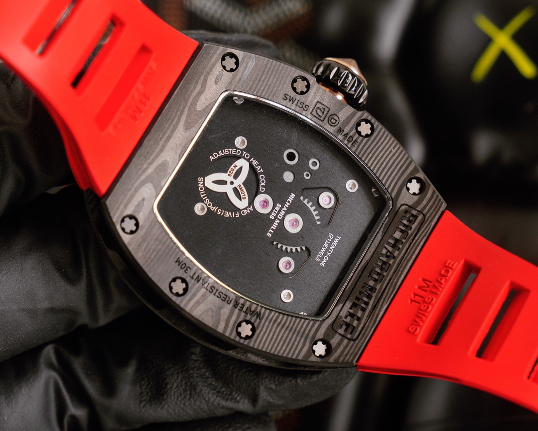 High-end Replica Richard Mille RM 019 NTPT Carbon Case Red Strap Tourbillon Watch Diamond Celtic Knot Skeleton Dial
