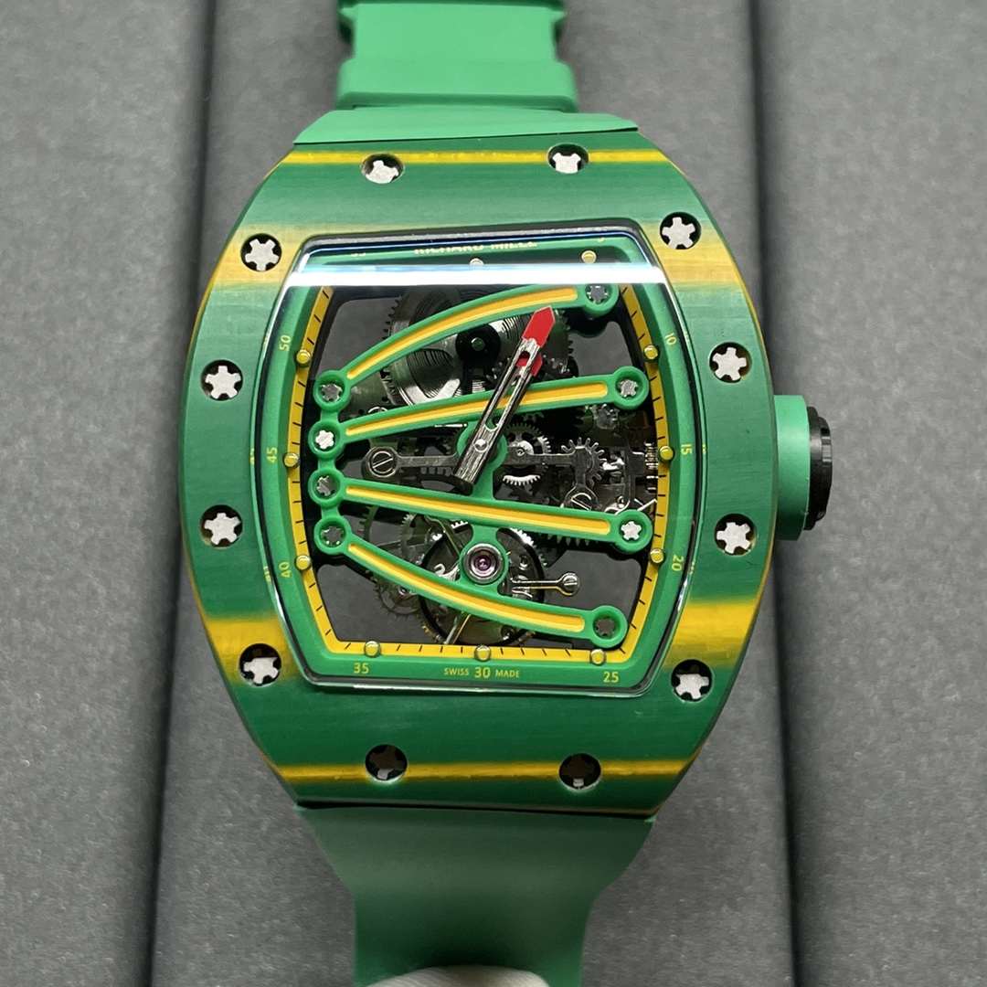 Richard Mille RM 59-01 Tourbillon Super Clone Skeleton Replica Watch Green Carbon Yohan Blake