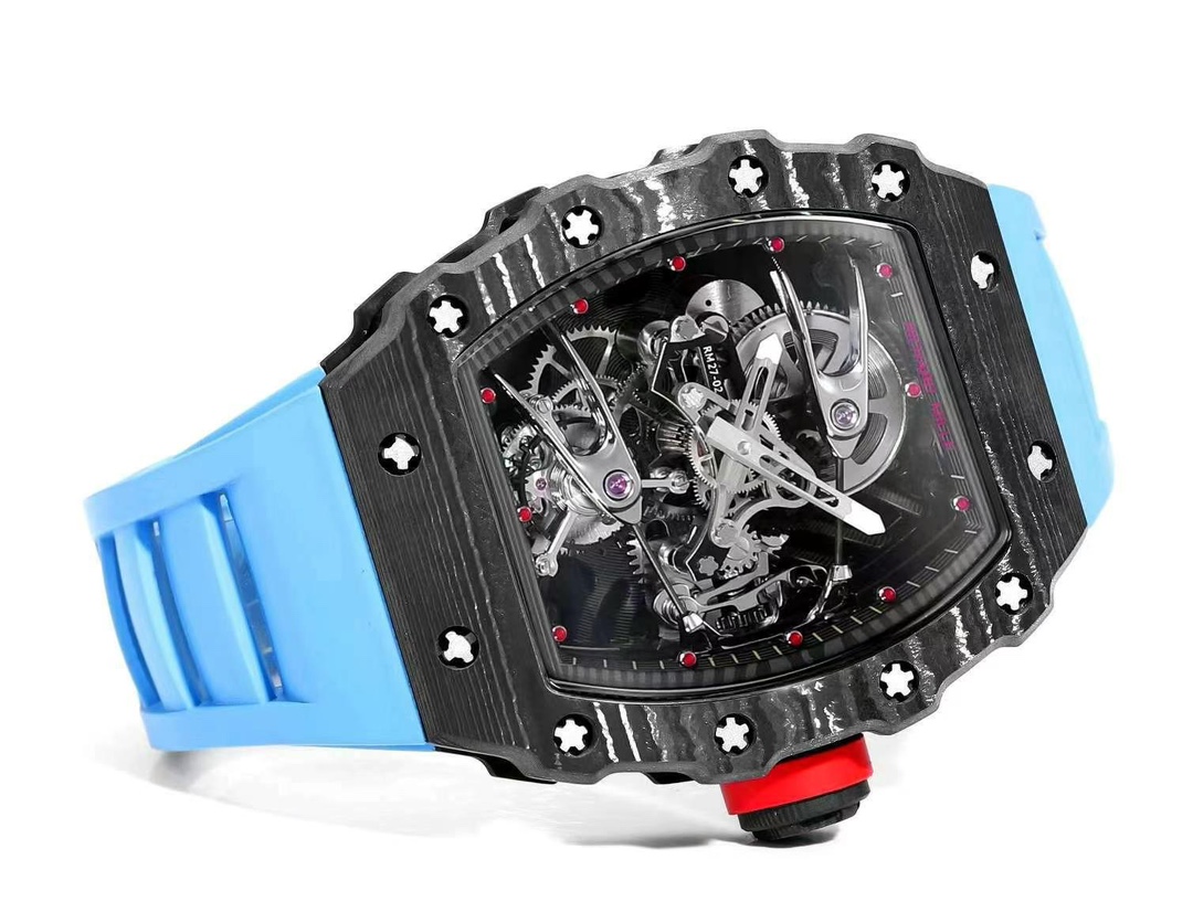 Best Replica Richard Mille RM 27-02 Blue Strap Men’s Tourbillon Watch – Carbon Fiber Case, Bold Skeleton Dial