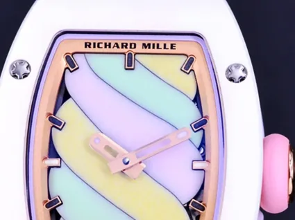 Richard Mille RM 07-03 Replica, White Ceramic Case Pastel Swirl Dial White Rubber Strap Luxury Ladies Wristwatch
