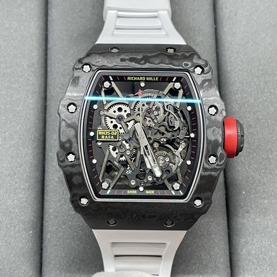 Swiss Richard Mille RM 35-02 Replica Rafael Nadal Watch – Skeletonized Dial & White Rubber Strap