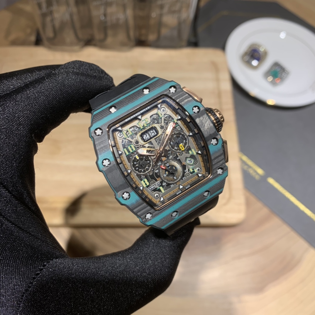 Swiss Replica Richard Mille RM 11-03 Carbon Turquoise Case Watch – Skeleton Dial Luxury Men's Timepiece