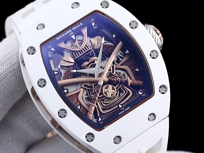 Swiss Replica Richard Mille RM 047 Samurai Skeleton Tourbillon Watch With White Rubber Strap – Exquisite Design