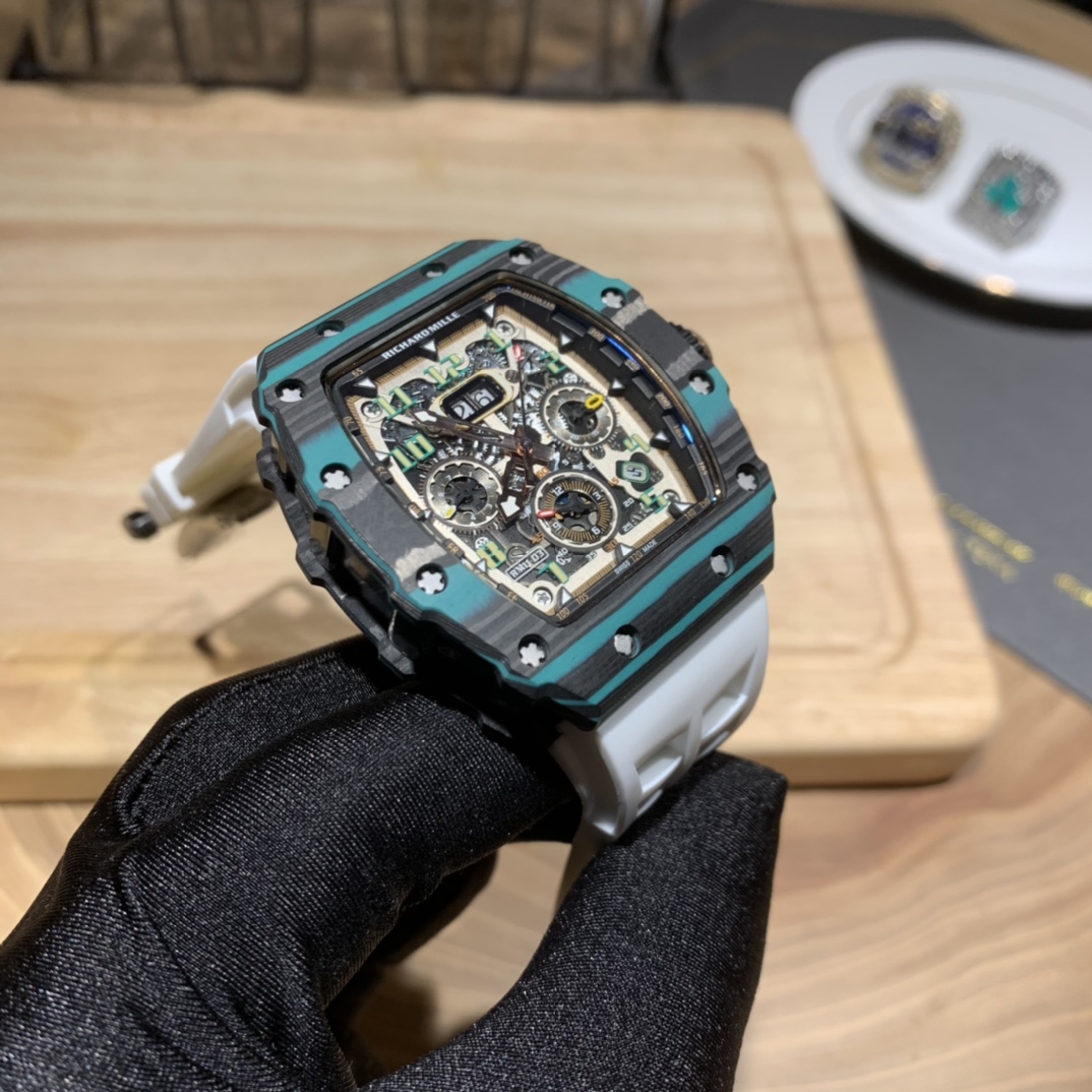 Richard Mille RM 11-03 Ultimate Edition Turquoise Quartz TPT Carbon Super Clone Flyback Chrono Replica 50x40mm