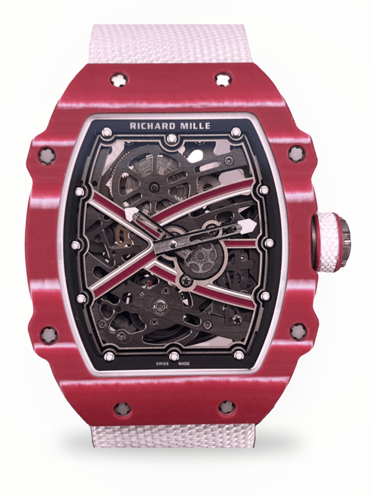 Richard Mille RM 67-02 Mutaz Barshim Replica – Stunning Red Carbon Case, Sports Watch with White Fabric Strap