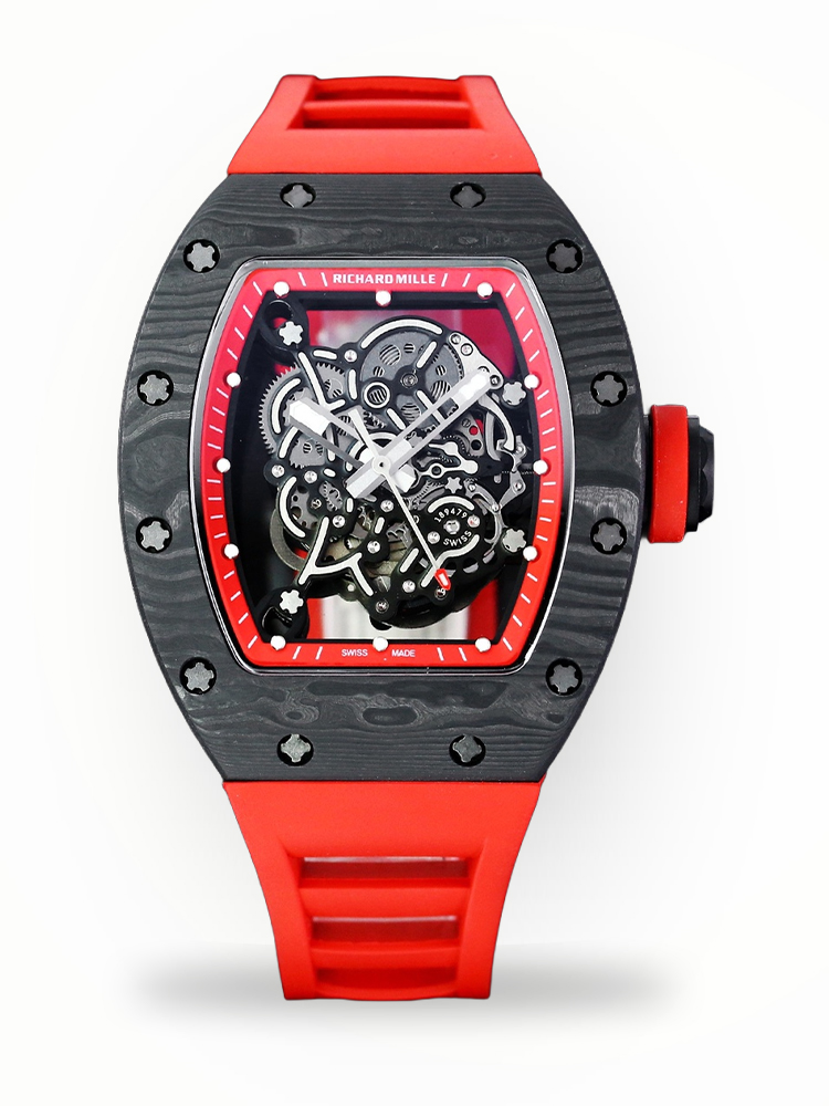 Swiss Replica Richard Mille RM 055 NTPT Carbon Watch With Red Strap – Sporty, Luxurious, and Precision Engineered