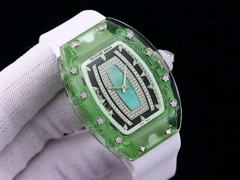 Luxury Replica Richard Mille RM 07-02 Ladies Diamond Green Bezel Watch For Elegant Women