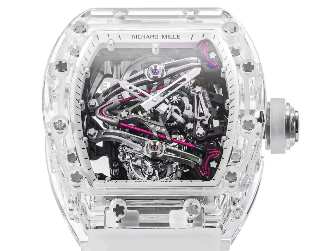 Richard Mille RM 38-02 Tourbillon Bubba Watson Pink Skeleton Crystal Transparent Super Clone Replica Watch