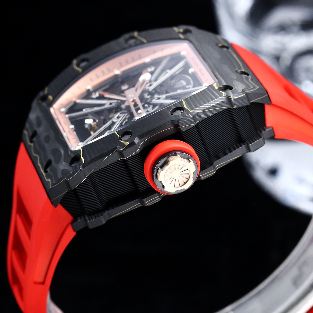 Swiss Richard Mille RM 12-01 Tourbillon Replica – Black Carbon Fiber Case With Red Rubber Strap