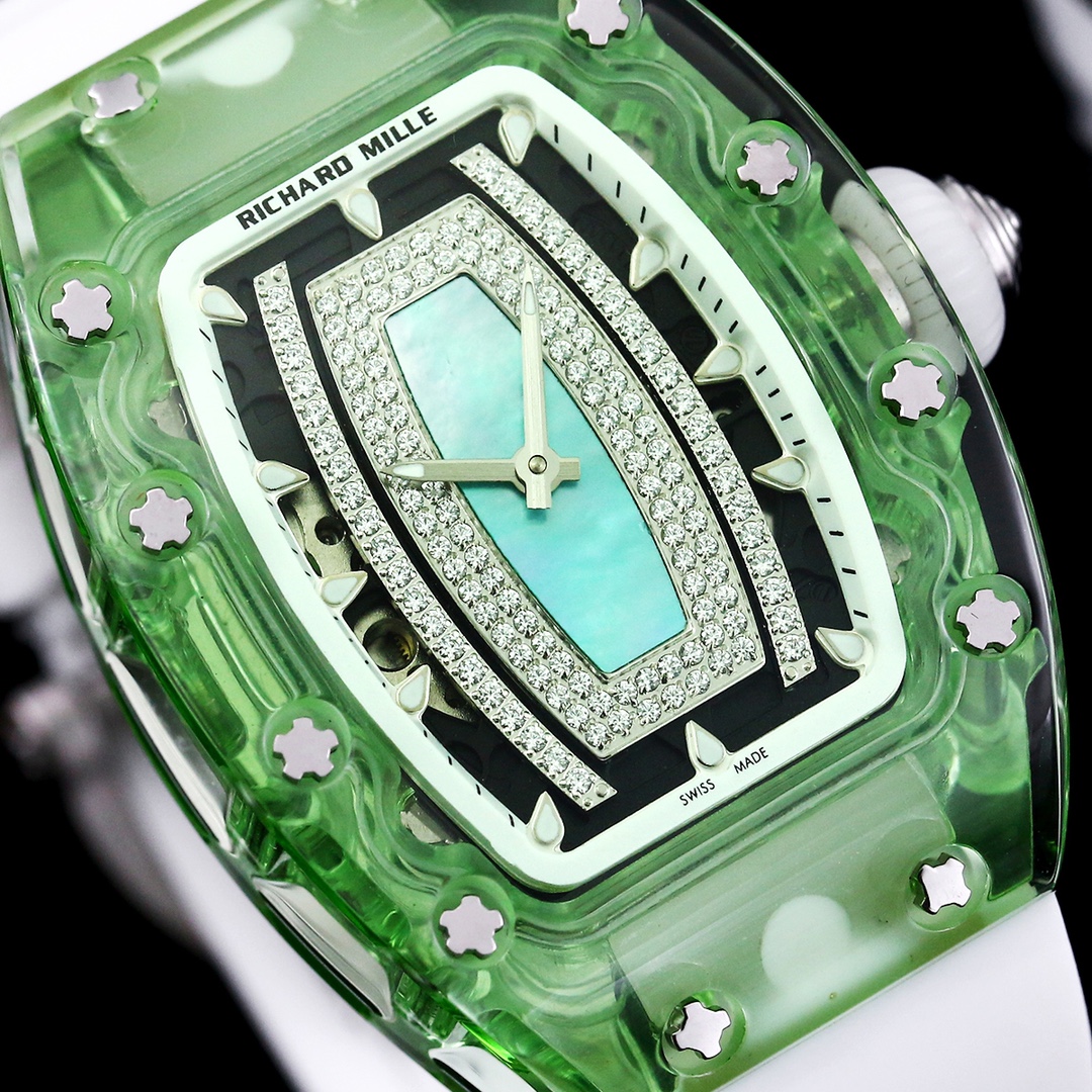 Luxury Replica Richard Mille RM 07-02 Ladies Diamond Green Bezel Watch For Elegant Women