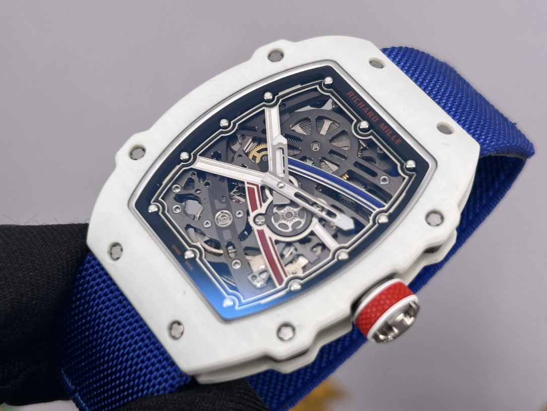 Ultra-Thin Swiss Richard Mille RM 67-02 Replica Alexis Pinturault – White Carbon TPT Case, Skeleton Dial, Blue Strap