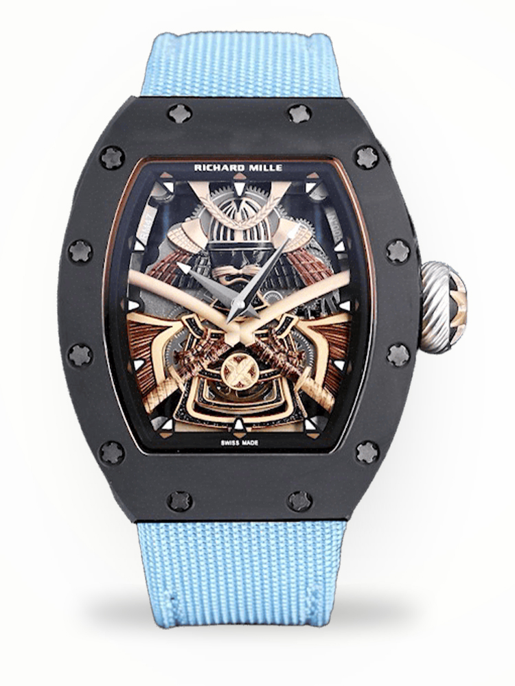 Richard Mille RM 047 Tourbillon Replica Samurai Design Watch – Carbon Case, Skeleton Dial