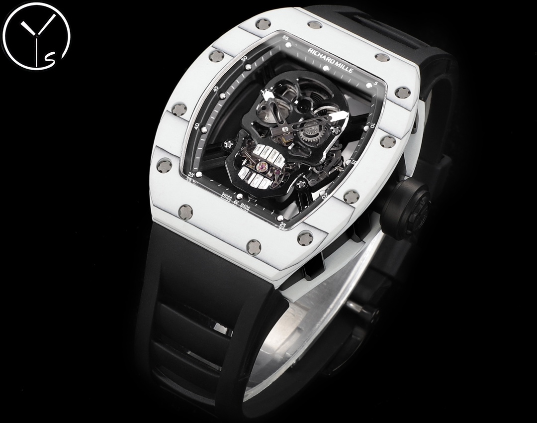 Best Swiss Replica Richard Mille RM52 Skull Tourbillon Watch with Rubber Strap
