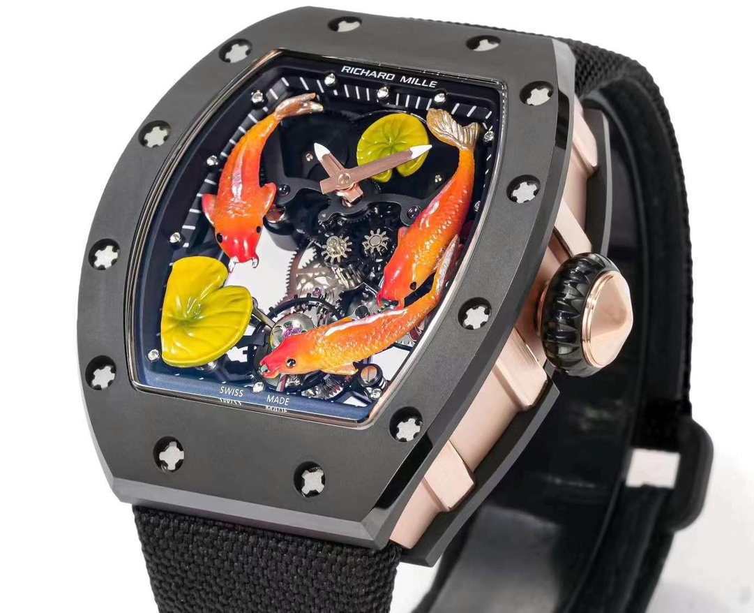 Swiss RICHARD MILLE RM S10 Replica – Koi Tourbillon, Black Steel Case, Sport Style