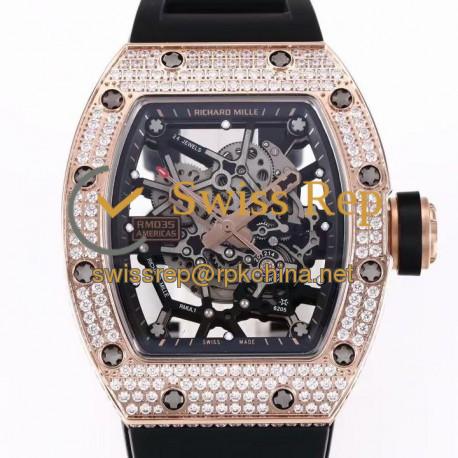 RM035 Americas KVF Rose Gold &amp; Diamond Black Dial Black Rubber Strap M8215 V3