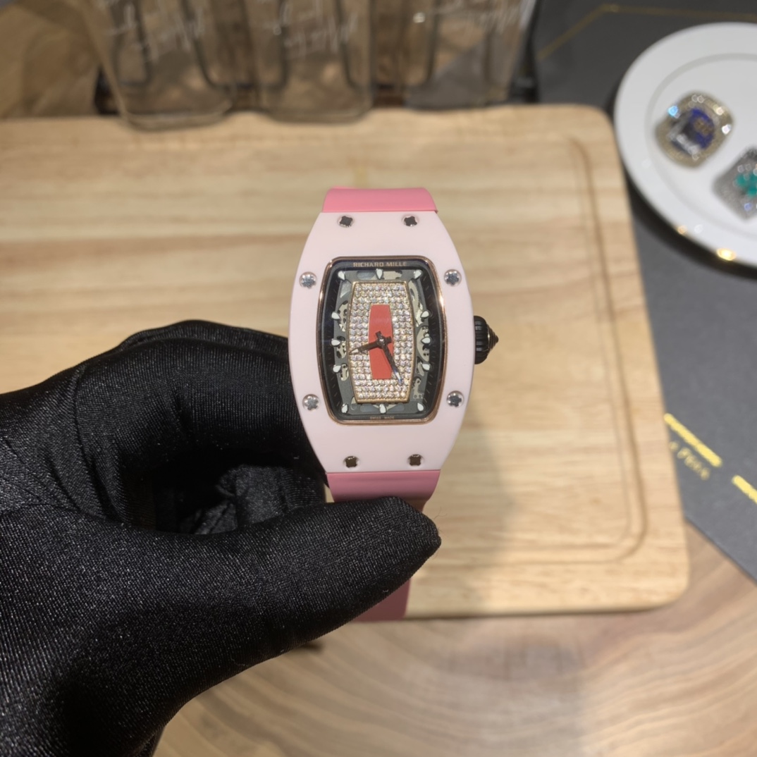 Richard Mille RM 07-01 Ladies Swiss Replica Watch – Pink Ceramic Skeleton Diamond Dial