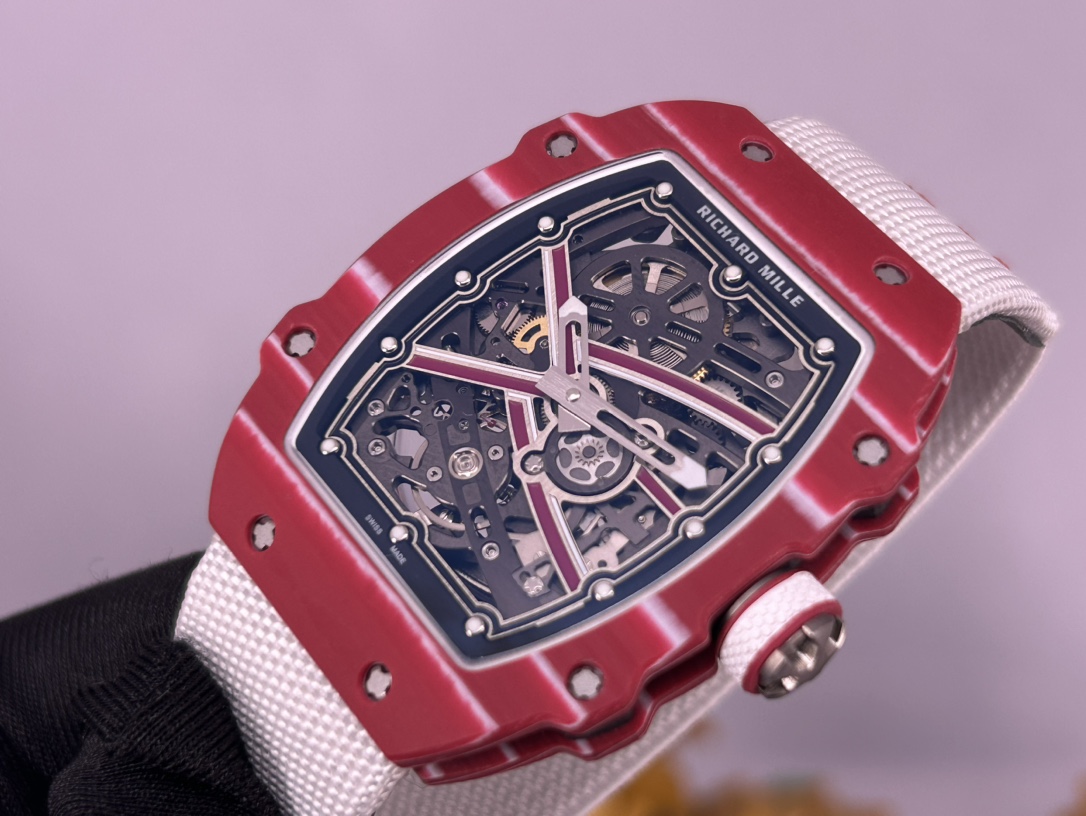 Richard Mille RM 67-02 Mutaz Barshim Replica – Stunning Red Carbon Case, Sports Watch with White Fabric Strap