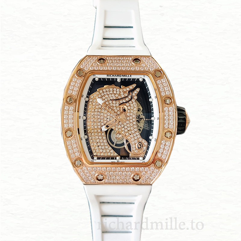 Richard Mille RM52-02 Men Mechanical Watch Horse Dial Diamond Bezel