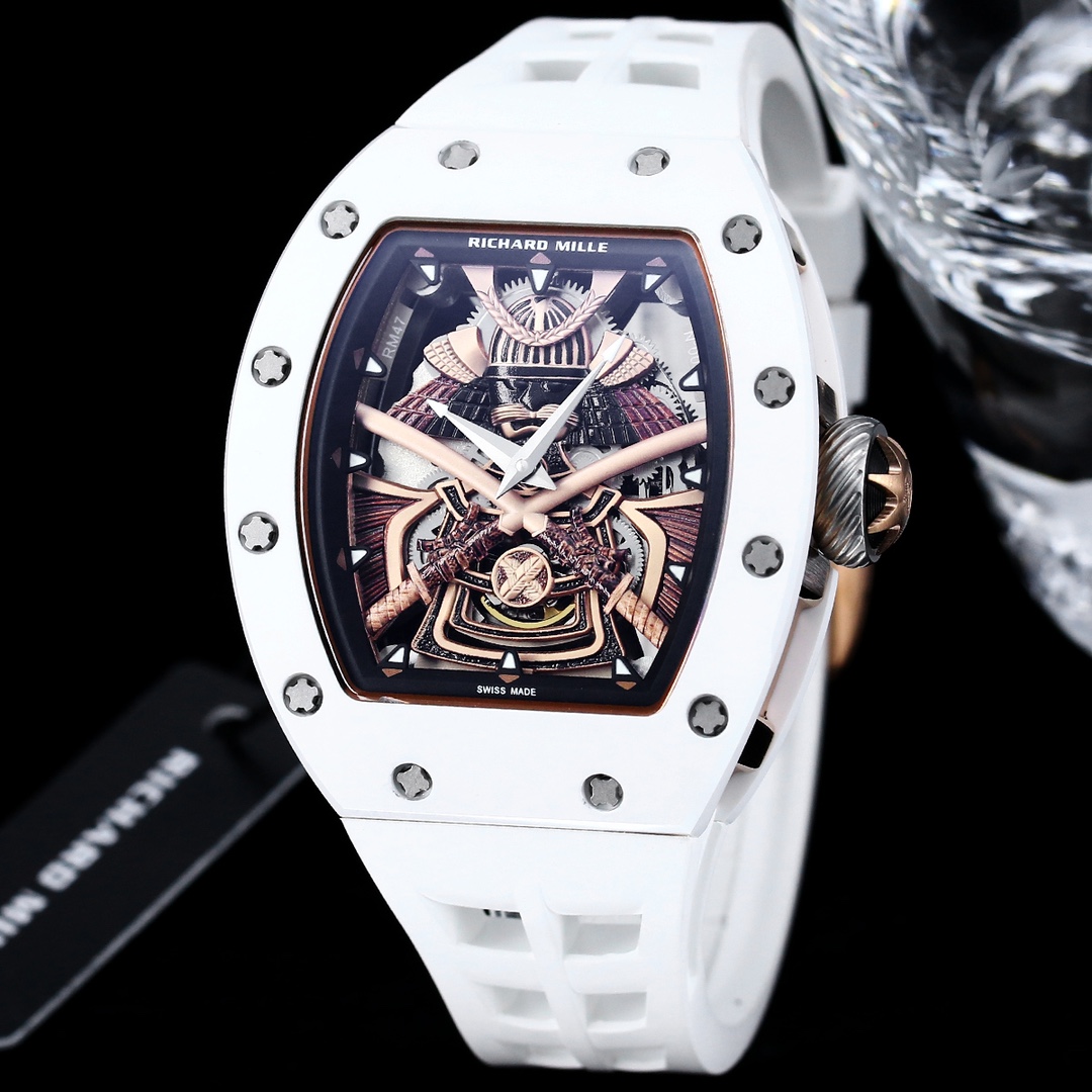 Swiss Replica Richard Mille RM 047 Samurai Skeleton Tourbillon Watch With White Rubber Strap – Exquisite Design