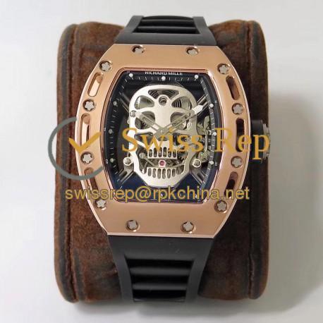 RM052 EURF Rose Gold Skeleton Silver Skull Dial Tourbillon