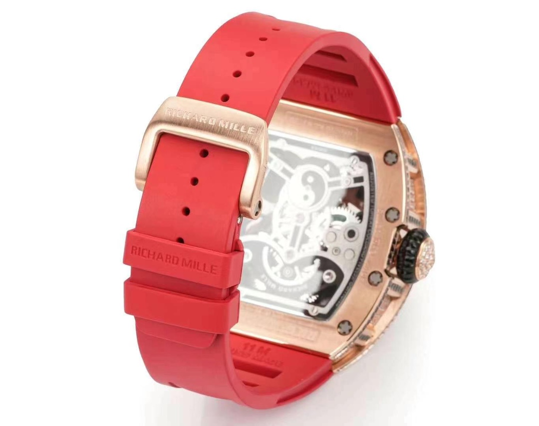 Replica Richard Mille RM S10 Koi Tourbillon Watch Rose Gold with Diamond - Red Rubber Strap
