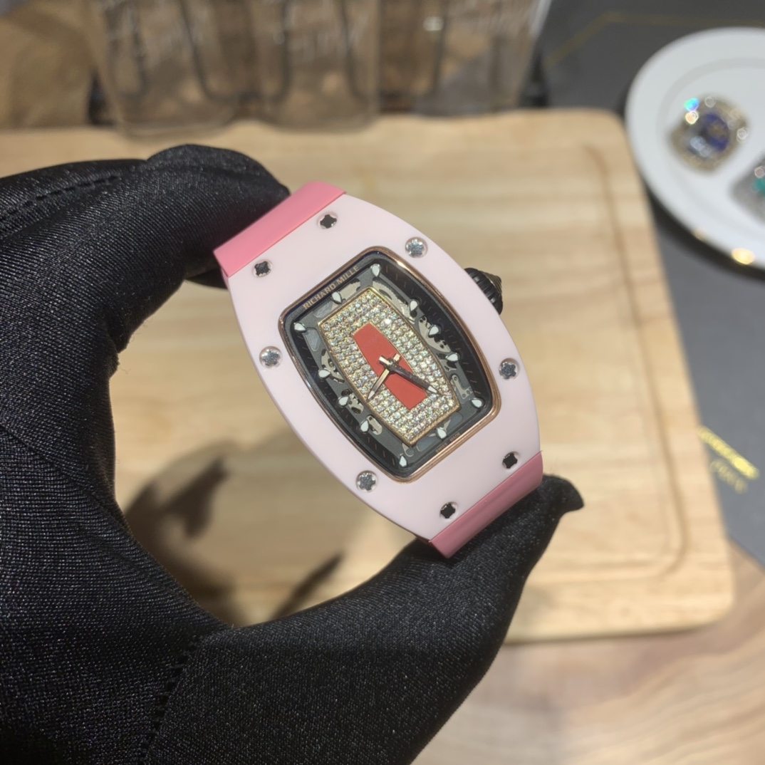 Richard Mille RM 07-01 Ladies Swiss Replica Watch – Pink Ceramic Skeleton Diamond Dial