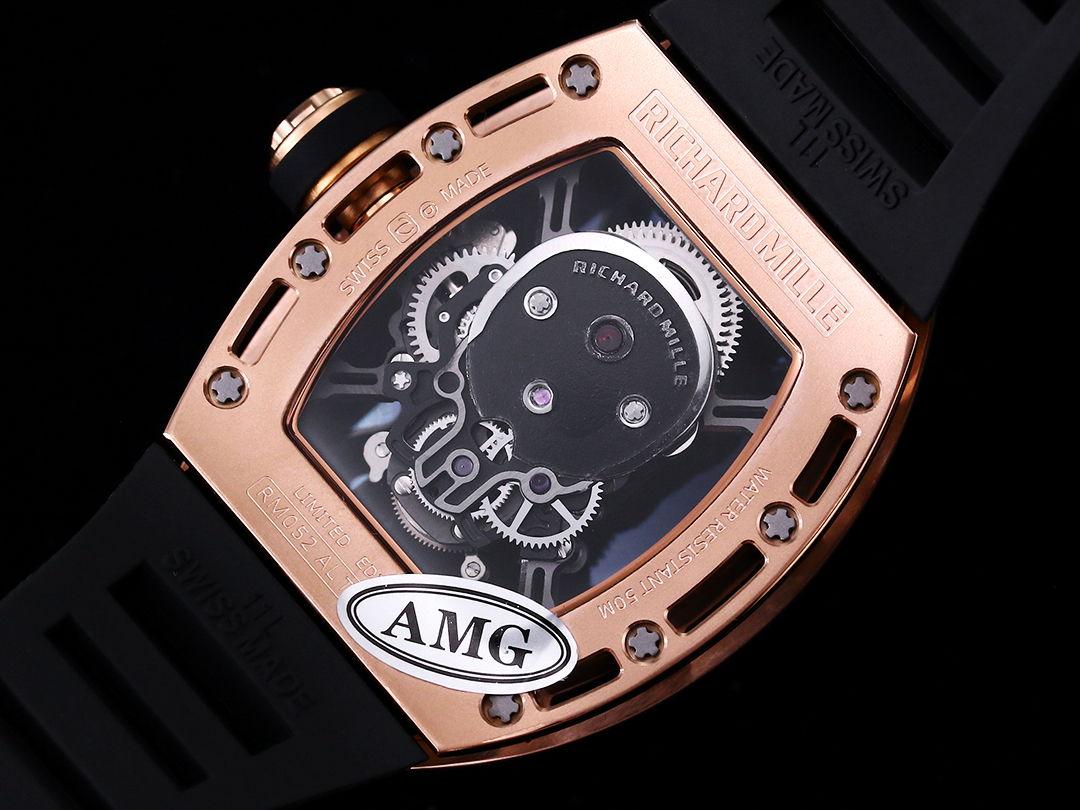 RM052 Skeleton Tourbillon Replica Watch Black Skull Dial – Rose Gold Case