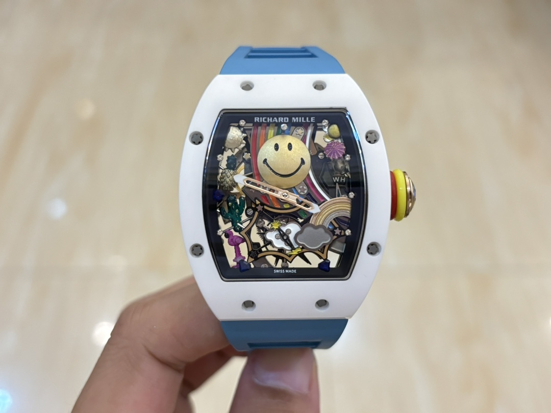 Richard Mille RM 88 Smiley Automatic Tourbillon Best Swiss Replica – 39mm White Ceramic Blue Strap