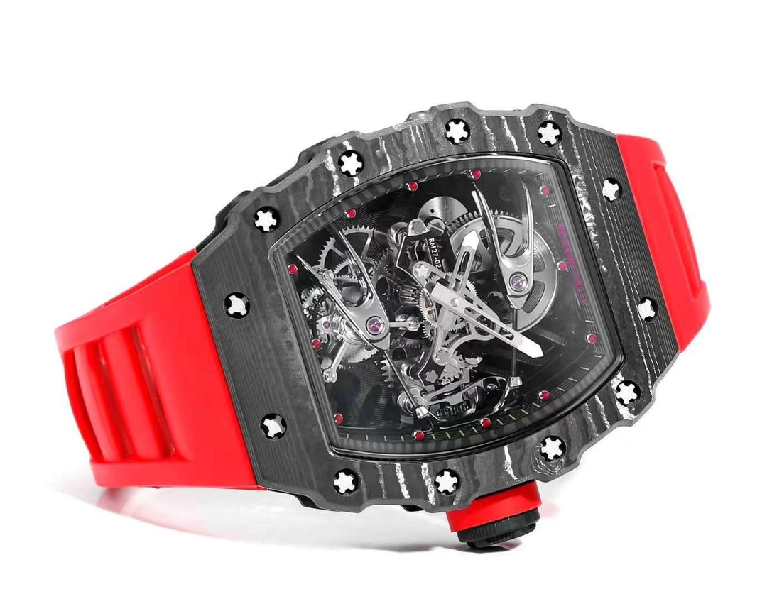 High-End Swiss Richard Mille RM 27-02 Replica Tourbillon Watch – Lightweight Carbon Case, Red Rubber Strap For Sport & Style