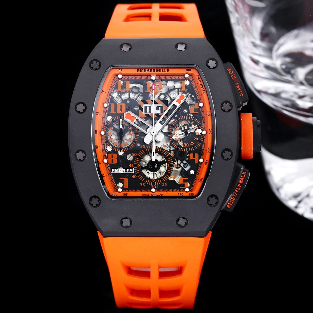 Best Richard Mille RM 011-FM Replica Felipe Massa Orange Storm Ceramic Men’s Watch – Orange Rubber Strap