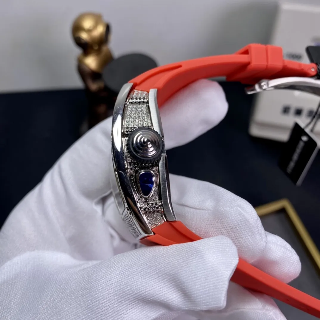 Richard Mille RM 037 Replica Diamond-Set Case Red Rubber Strap Luxury Ladies Wristwatch
