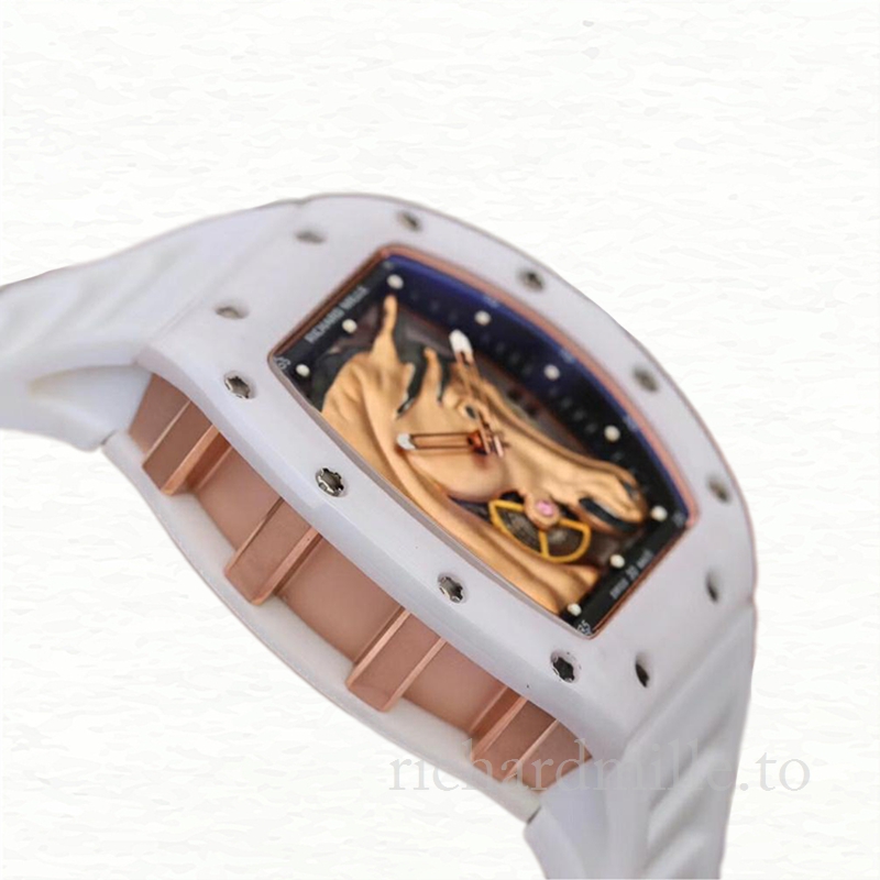Richard Mille RM52-02 Men Mechanical Horse Head Skeleton Dial Watch Ceramics Bezel