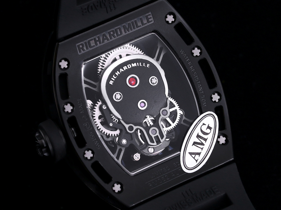 Swiss Richard Mille RM 052 Replica Watch – Skeleton Tourbillon, Skull Face, Black Rubber Strap, Quality