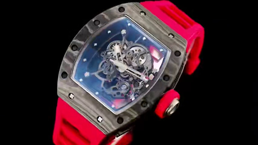 High-End Swiss Richard Mille RM 055 Replica Carbon NTPT Watch with Red Rubber Strap & Skeleton Dial